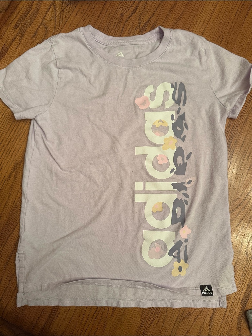 adidas Lavender Short Sleeve Logo Tee with Floral Accents